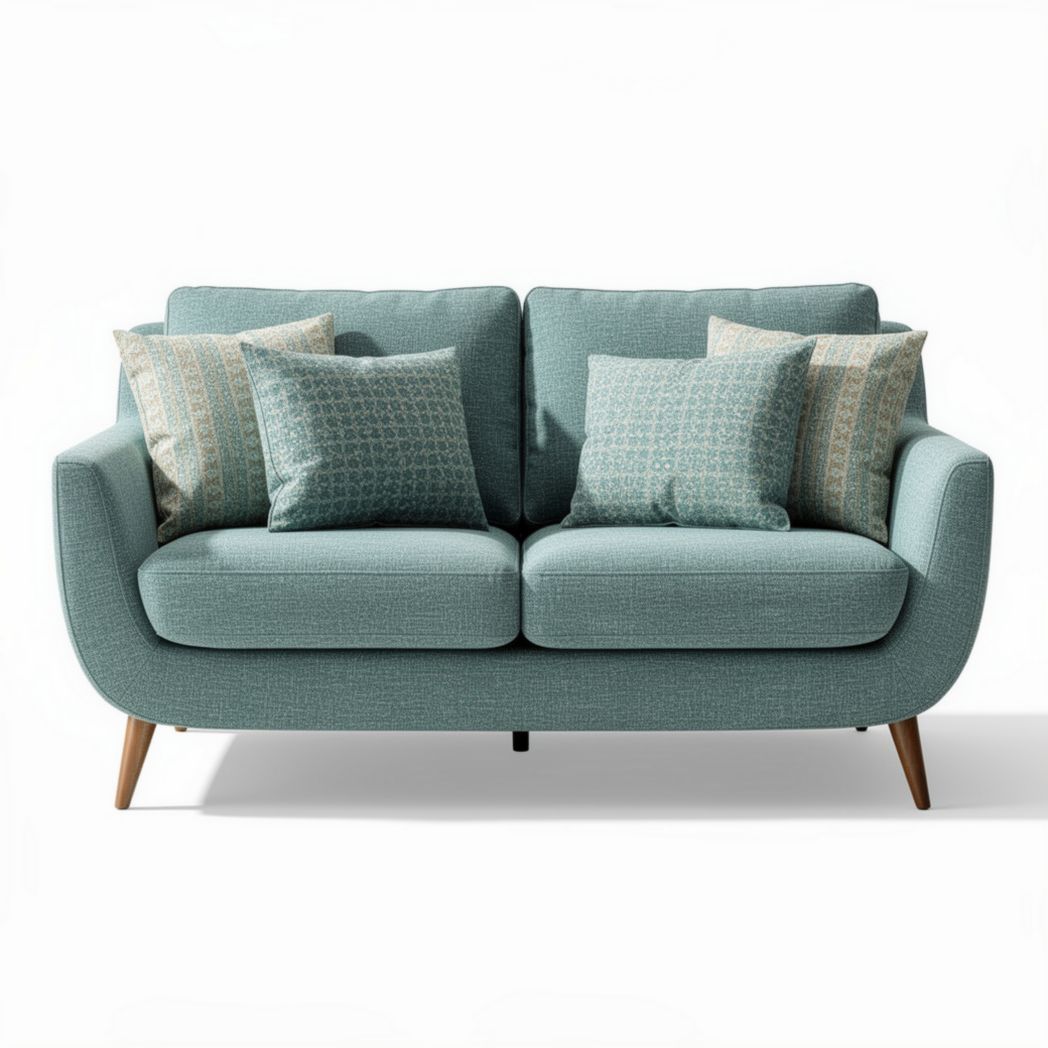 Canapé en tissu bleu 150 x 80 x 70 cm avec coussins décoratifs et pieds en bois