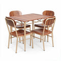 Table rectangulaire en bois avec quatre chaises en métal doré 120 x 80 x 75cm