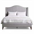 Lit king size en tissu gris avec tête de lit rembourrée 200 x 160 x 120cm