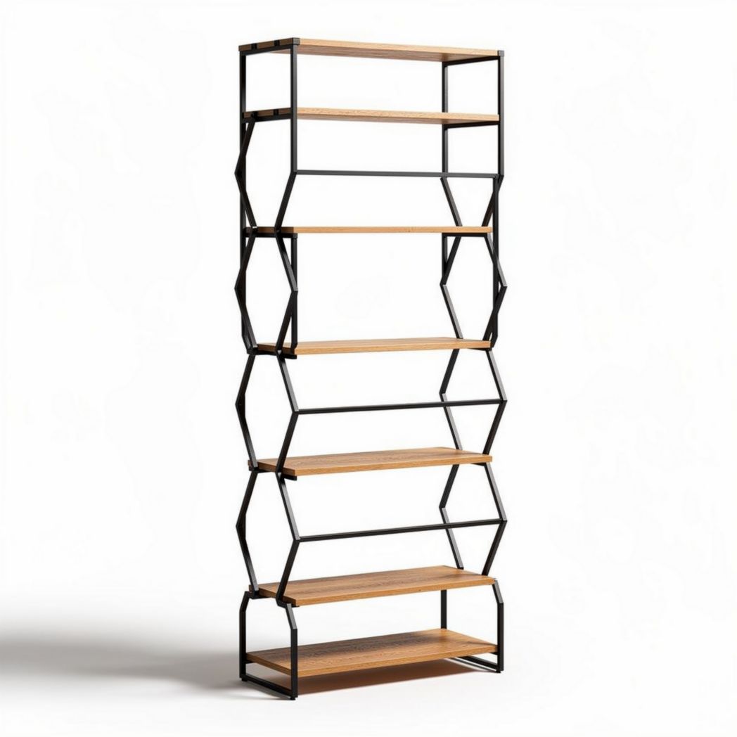 Étagère en métal noir et bois naturel dimensions 180 x 60 x 30 cm pour rangement intérieur