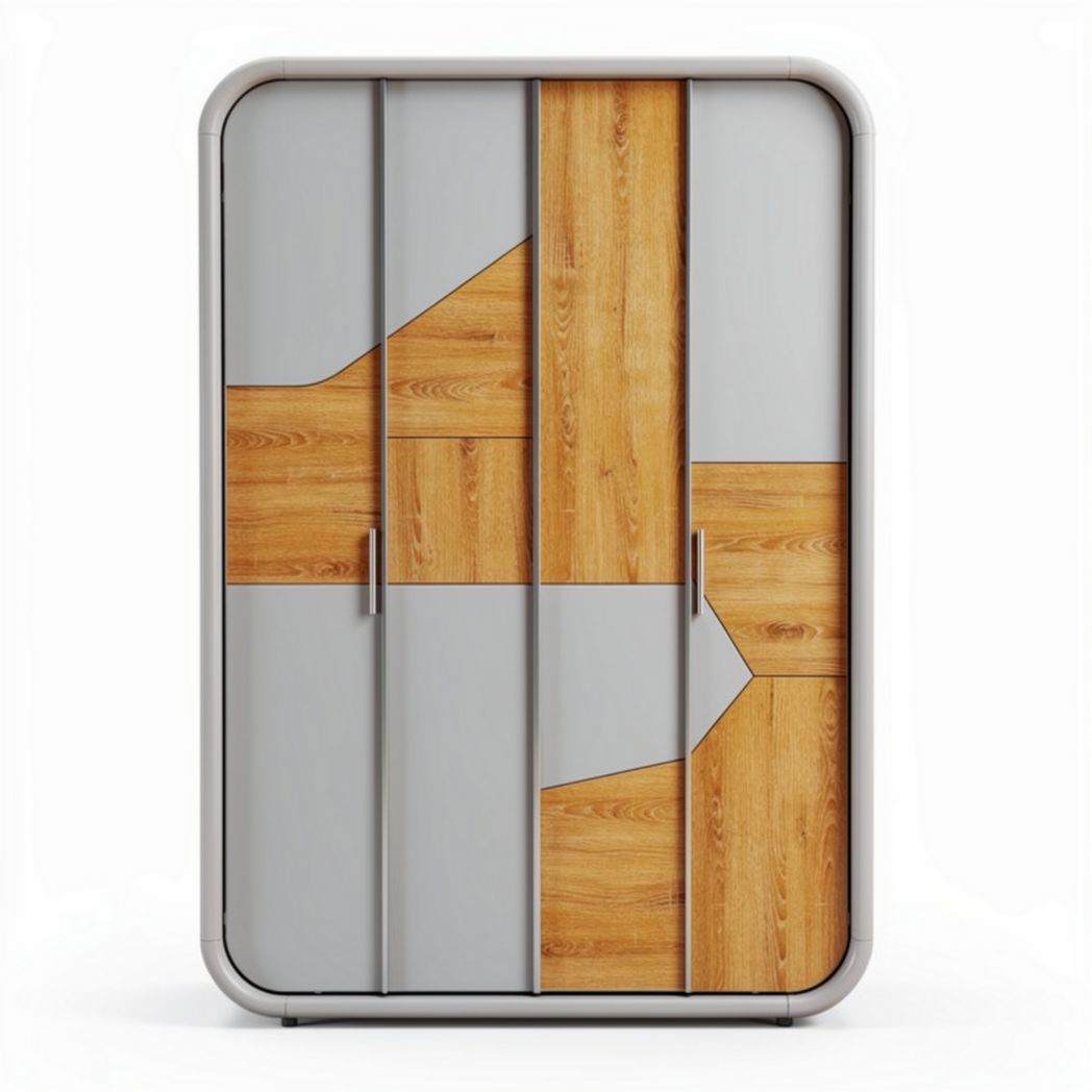 Armoire en bois et métal gris avec portes en bois clair 160 x 80 x 200cm