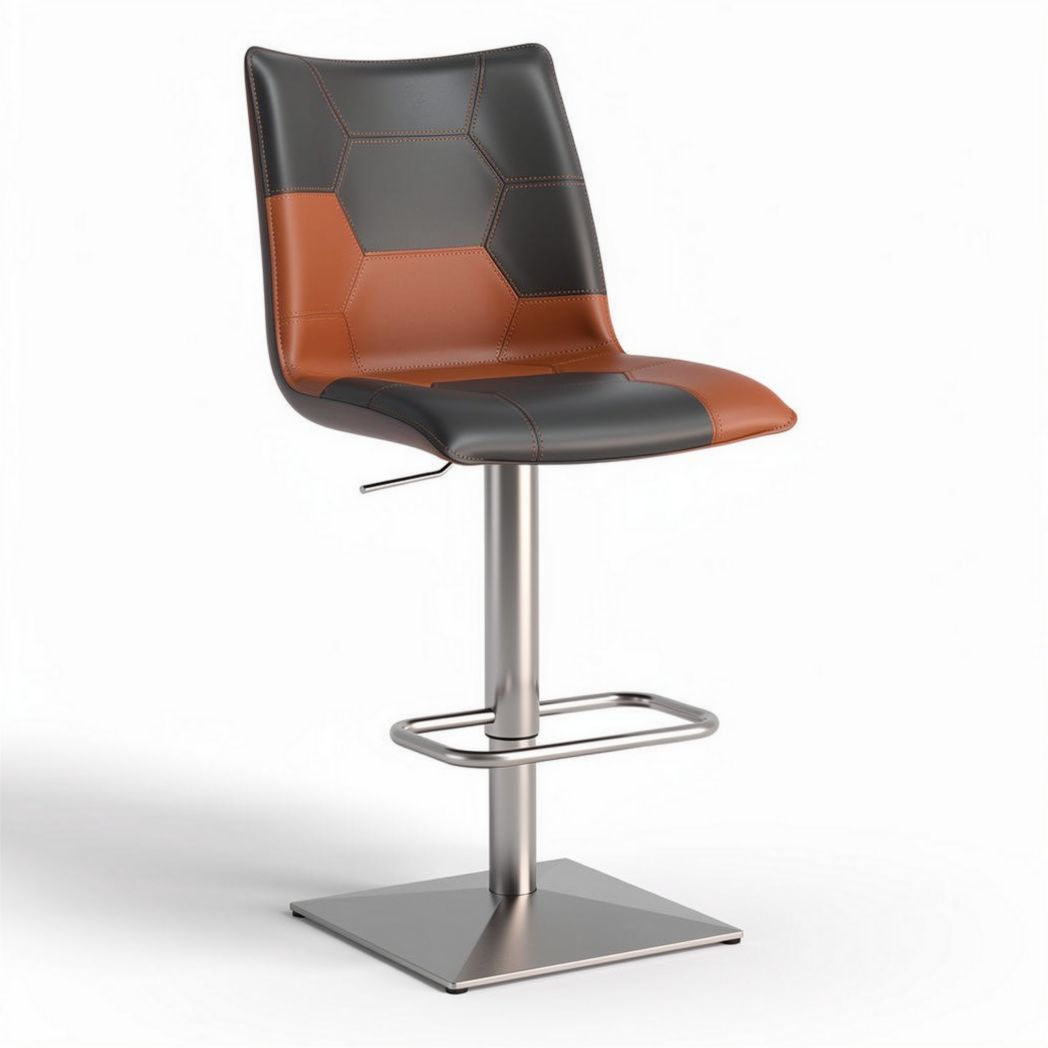 Tabouret de bar en cuir synthétique bicolore noir et marron avec base en métal réglable 45 x 45 x 100cm