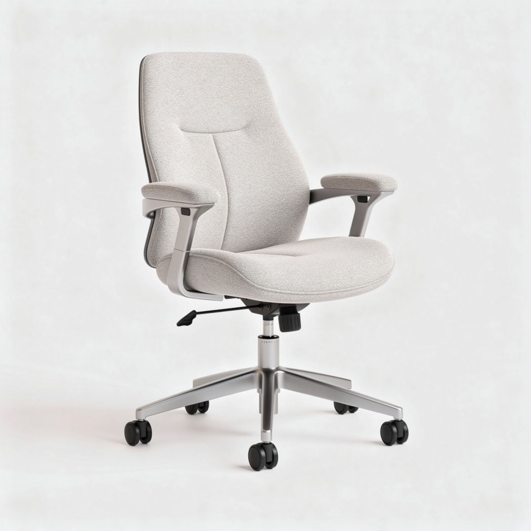 Chaise de bureau ergonomique en tissu gris clair avec accoudoirs réglables