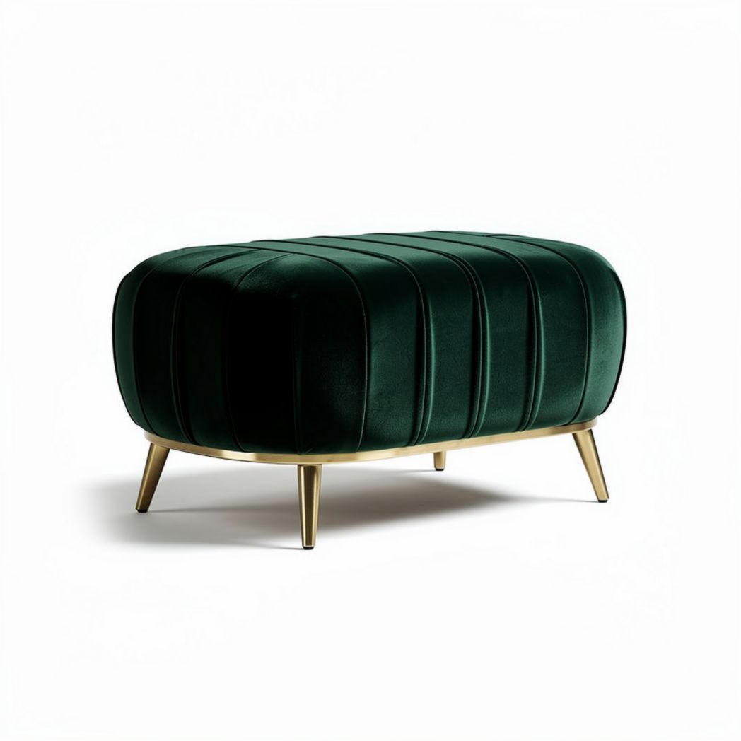 Pouf en velours vert 80 x 40 x 40cm avec pieds en métal doré