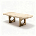 Table basse rectangulaire en marbre beige avec pieds en métal doré 150 x 80 x 75cm