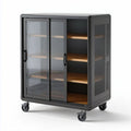 Meuble de rangement mobile noir avec portes en verre et étagères en bois 80 x 40 x 85cm