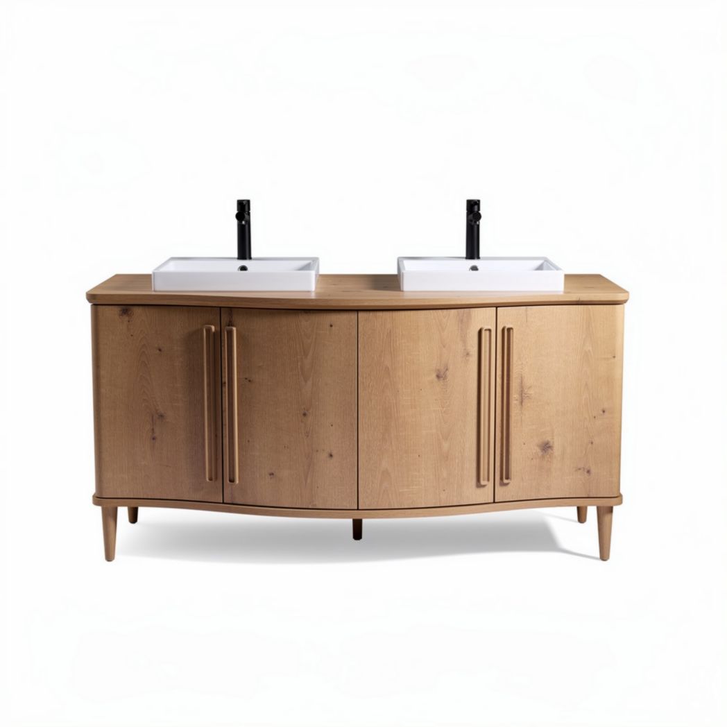 Meuble de salle de bain en bois avec double vasque blanc 150 x 50 x 80cm