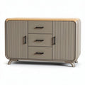 Buffet en matériau mélaminé de couleur beige avec 3 tiroirs et pieds en métal 120 x 40 x 70cm