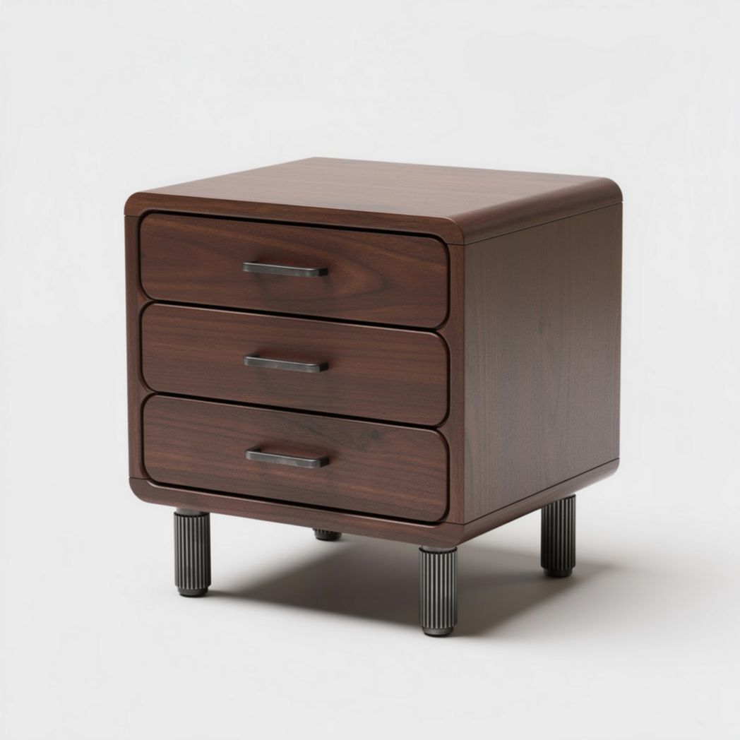 Table de chevet en bois avec trois tiroirs dimensions 30 x 30 x 45cm brun foncé