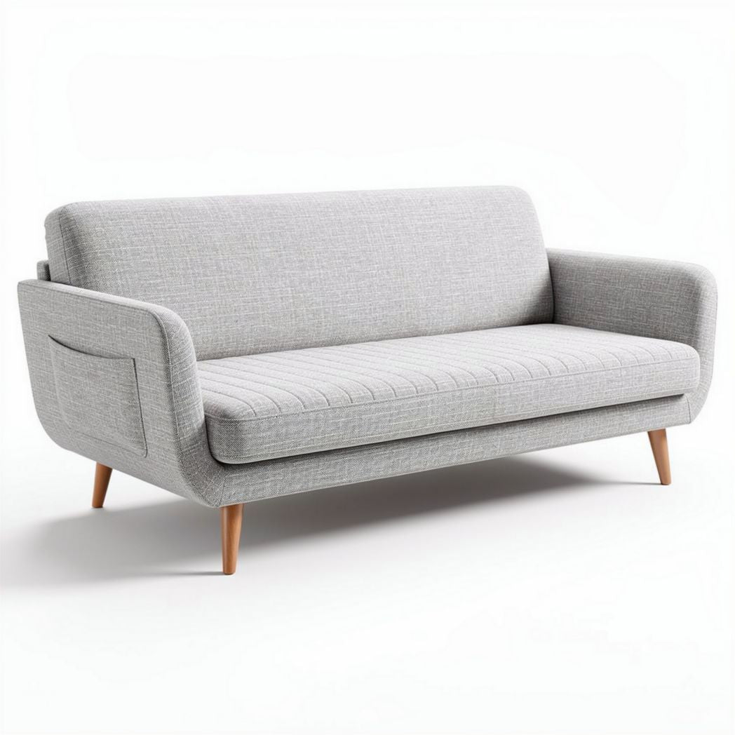Canapé en tissu gris clair avec pieds en bois dimensions 200 x 90 x 85cm