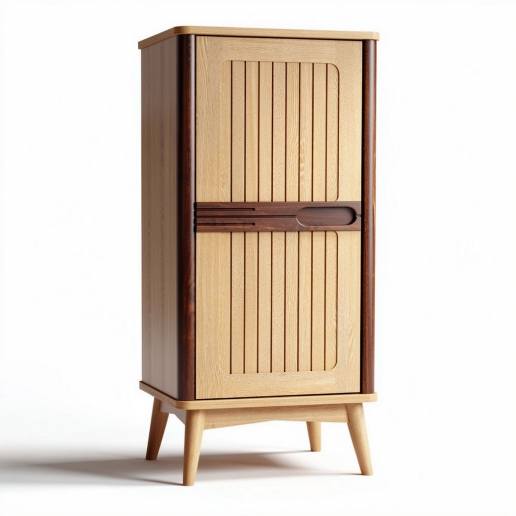Armoire en bois avec portes en panneau strié et pieds en hêtre 80 x 50 x 130cm